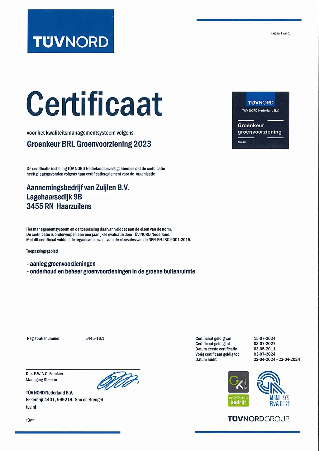 Certificaat BRL groen geldig tot 3-7-27